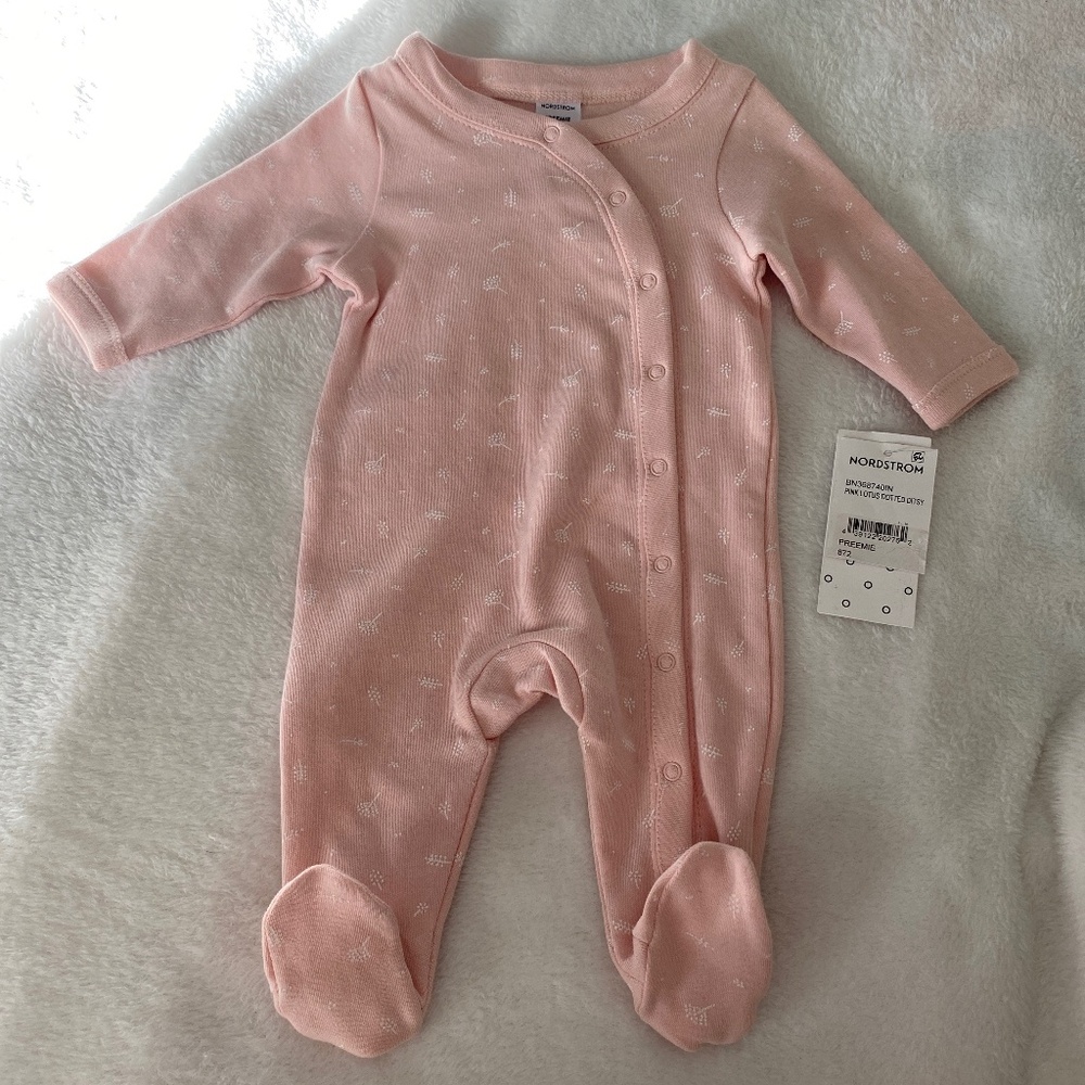 Nordstrom Premie One-Piece Blush Pink and White Footie  NWT